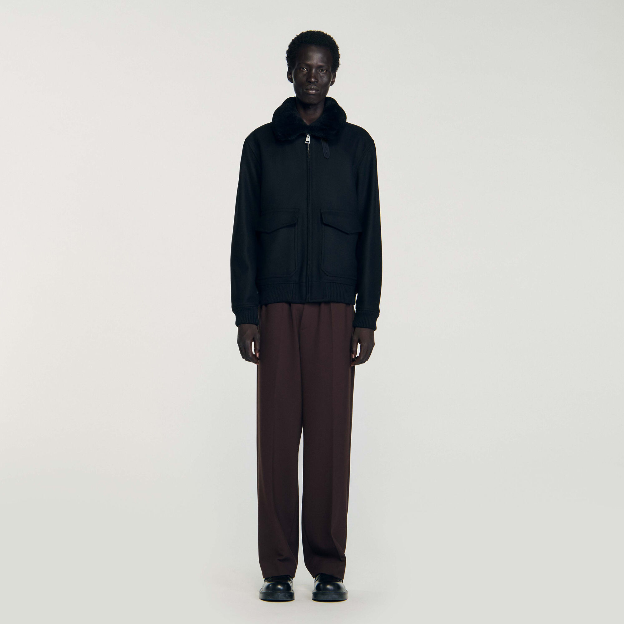 Woll-Fliegerjacke mit Schaffell