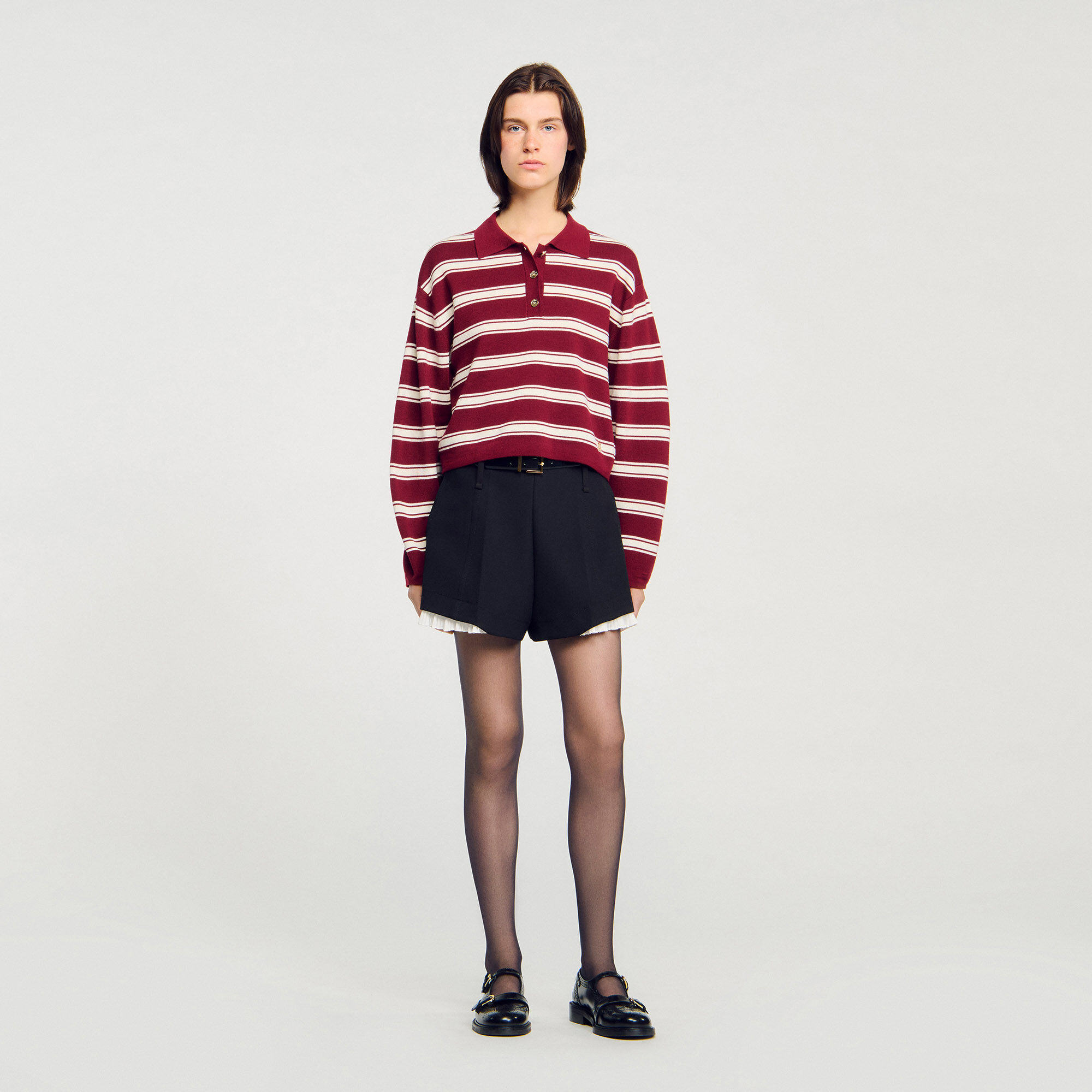 Wollgestreifter Polo-Pullover