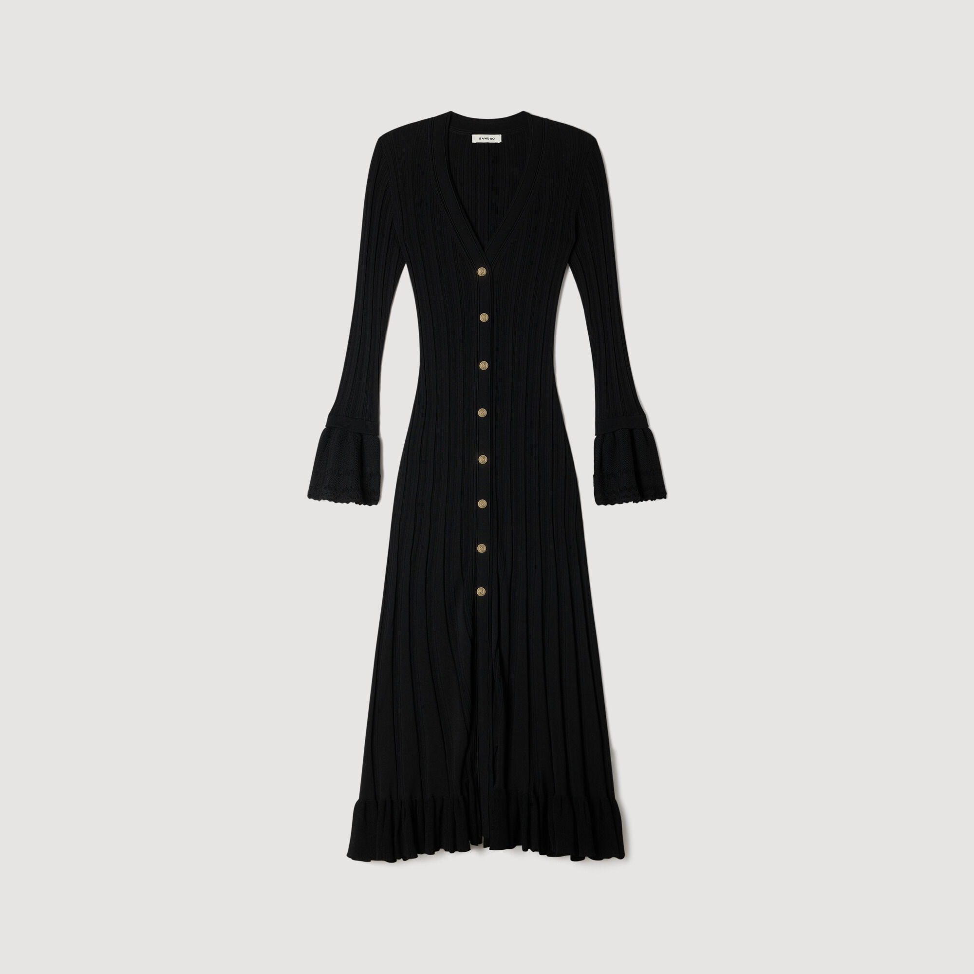 Strick-Maxikleid mit Rüschen