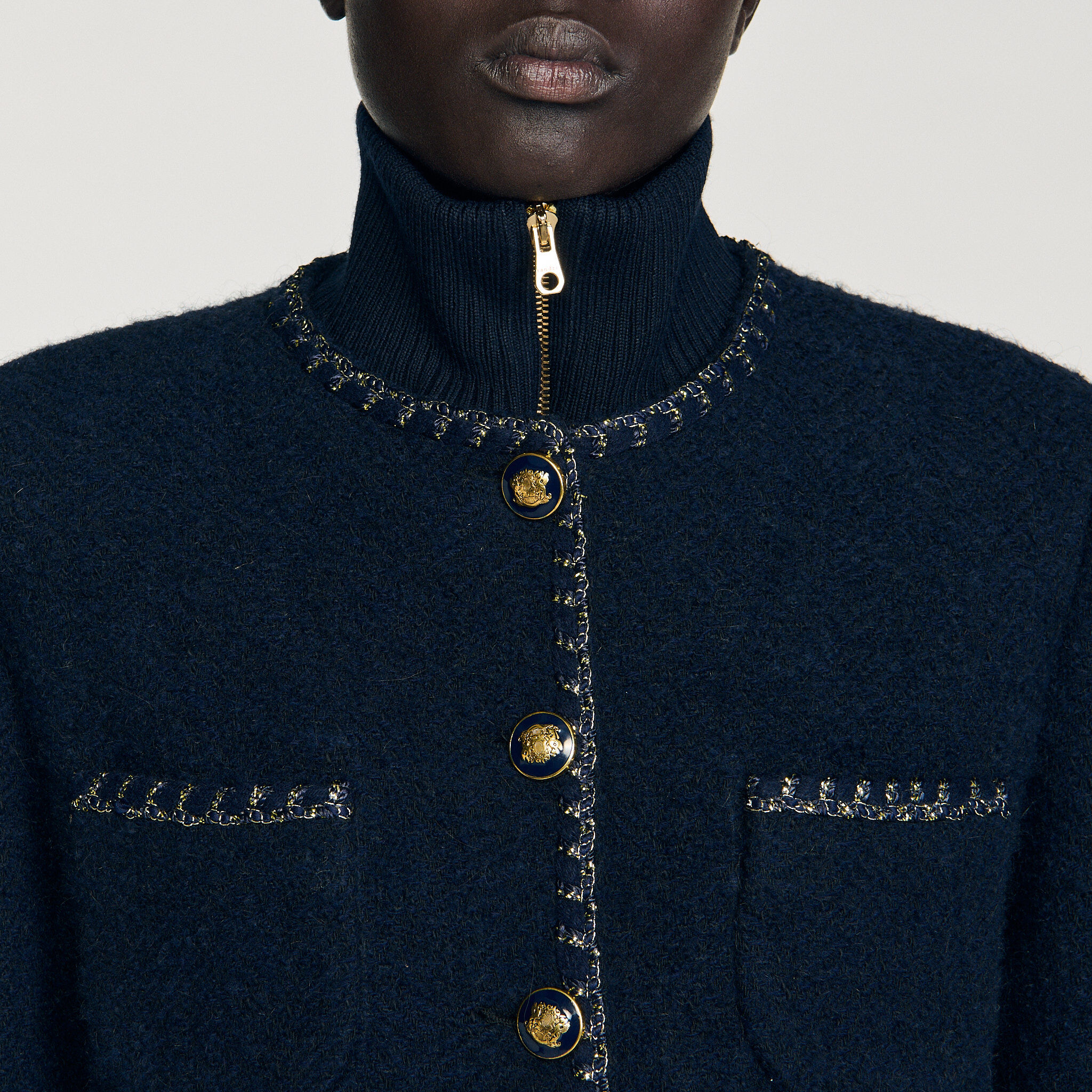 Tweed-Jacke mit abnehmbarem Kragen