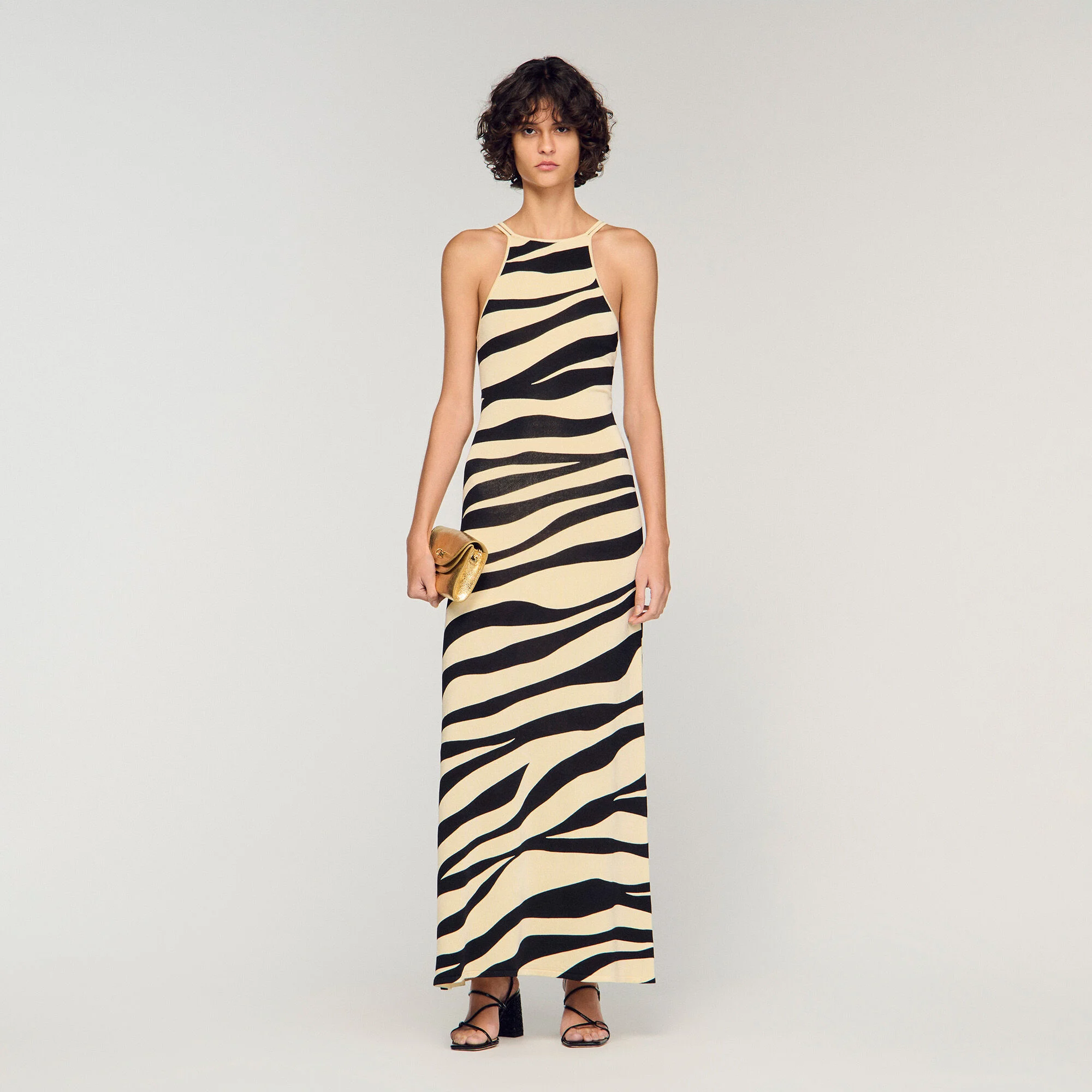 Zebra-Muster Strick-Maxikleid