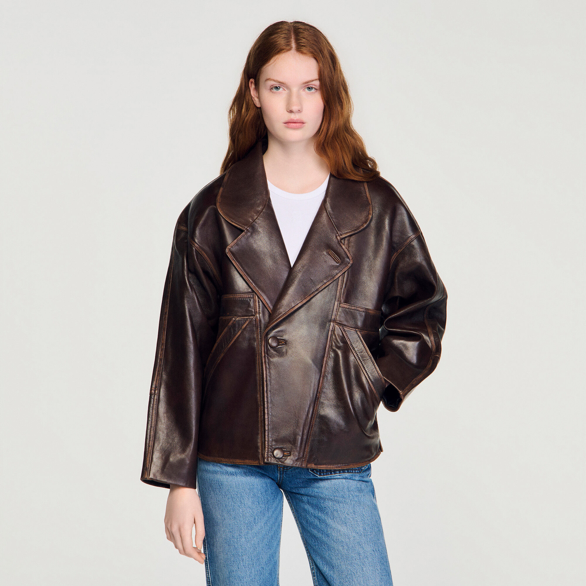 Übergroße Lederjacke
