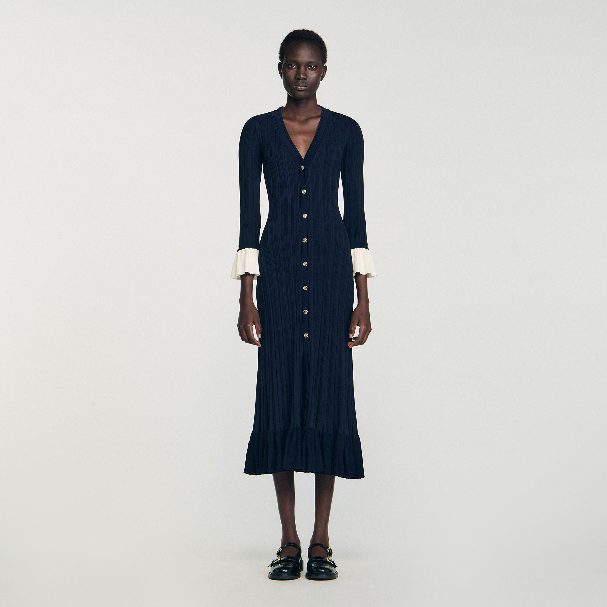 Two-tone Strick-Midi-Kleid