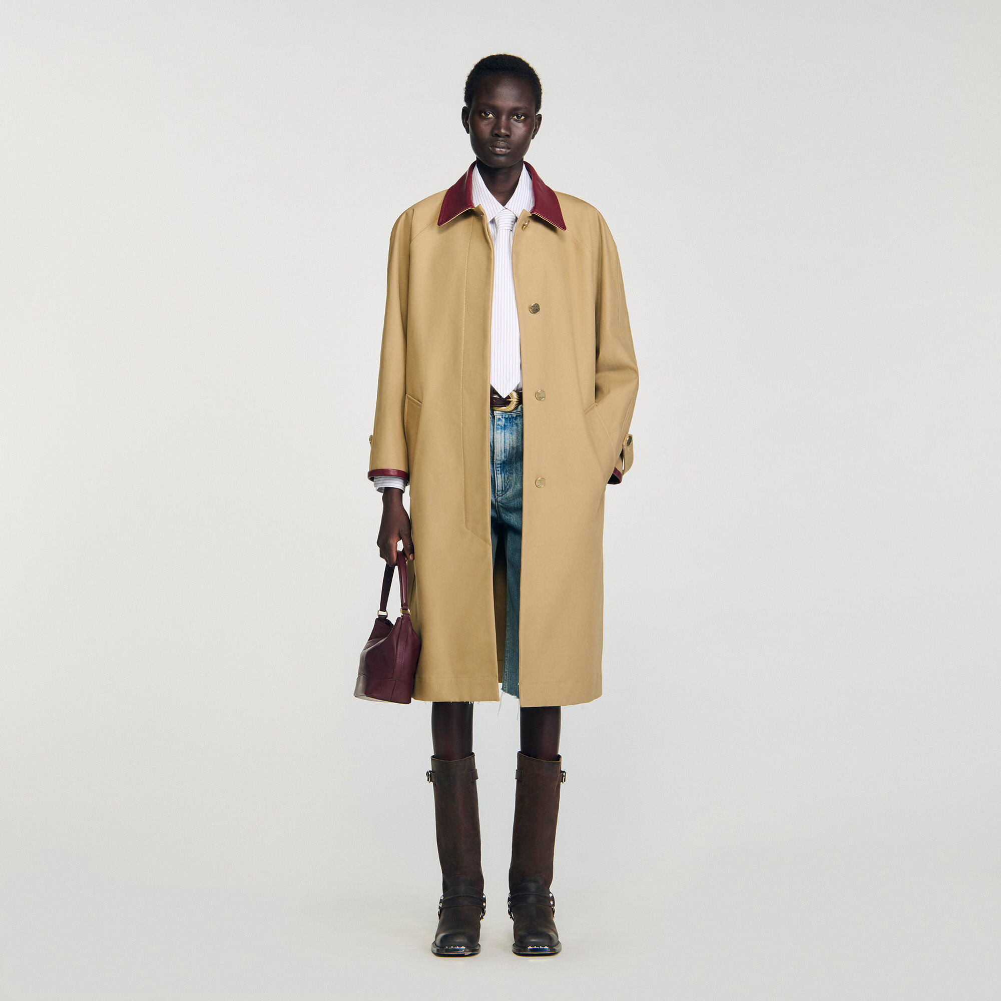 Trenchcoat mit Lederkragen