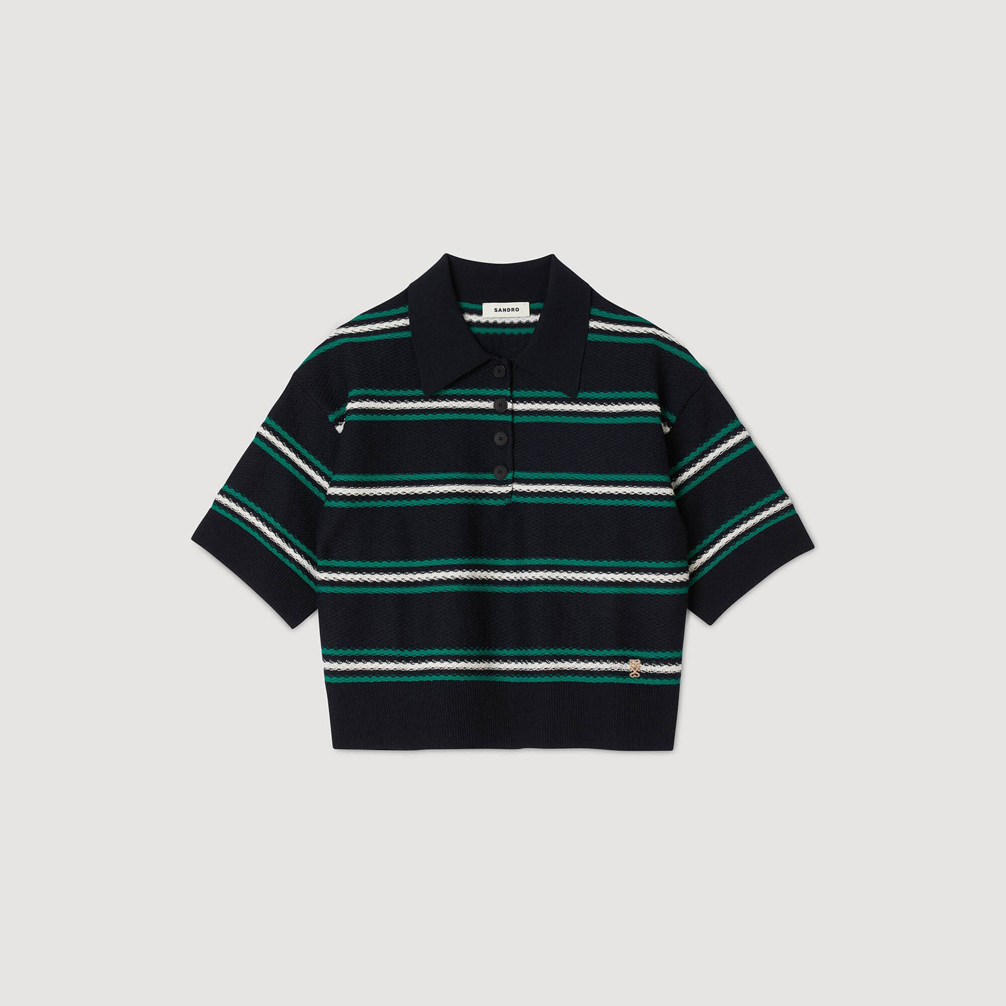 Polo-Kragen-Strickpullover mit Streifen